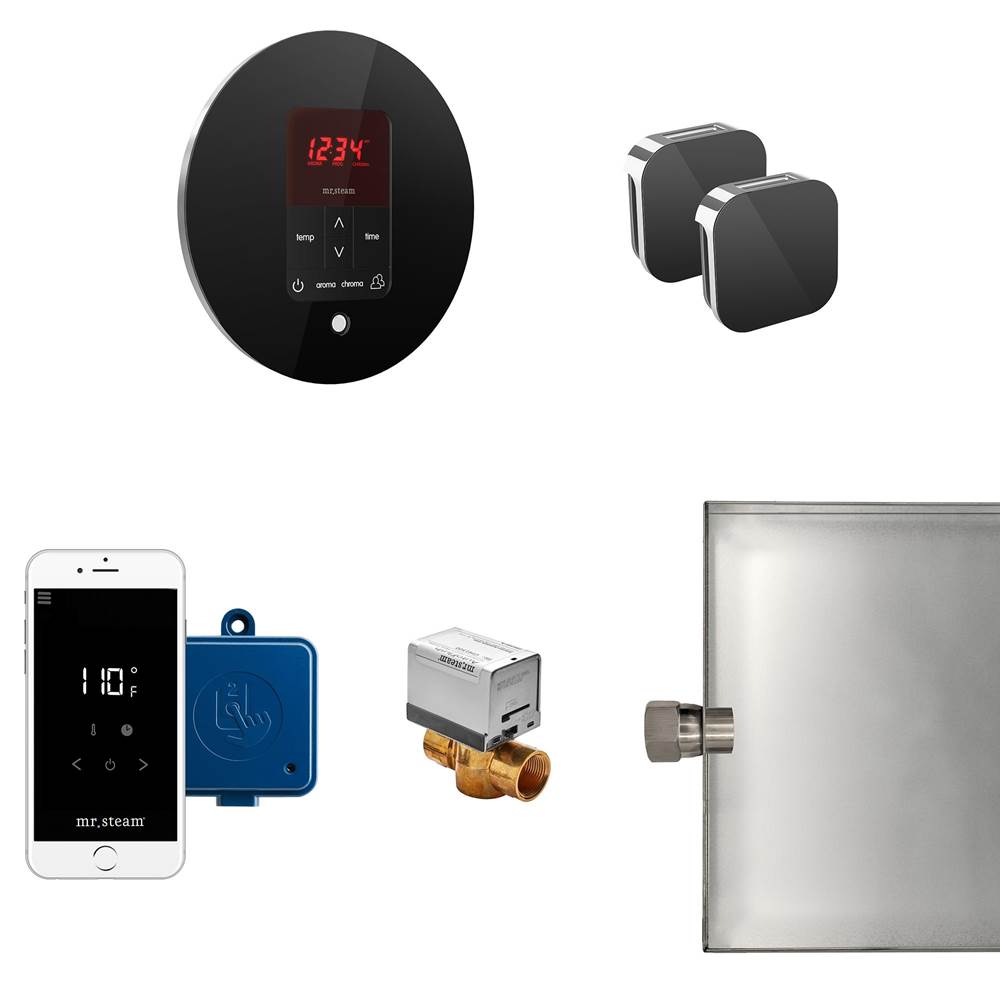 Mr. Steam - Butler Max Steam Shower Control Package with iTempoPlus Control and Aroma Designer SteamHead in Round Glass Black - Glass Black