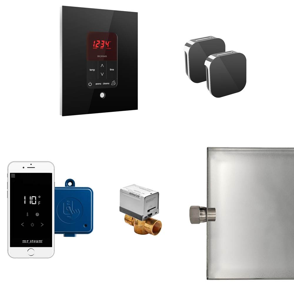 Mr. Steam - Butler Max Steam Shower Control Package with iTempoPlus Control and Aroma Designer SteamHead in Square Glass Black - Glass Black