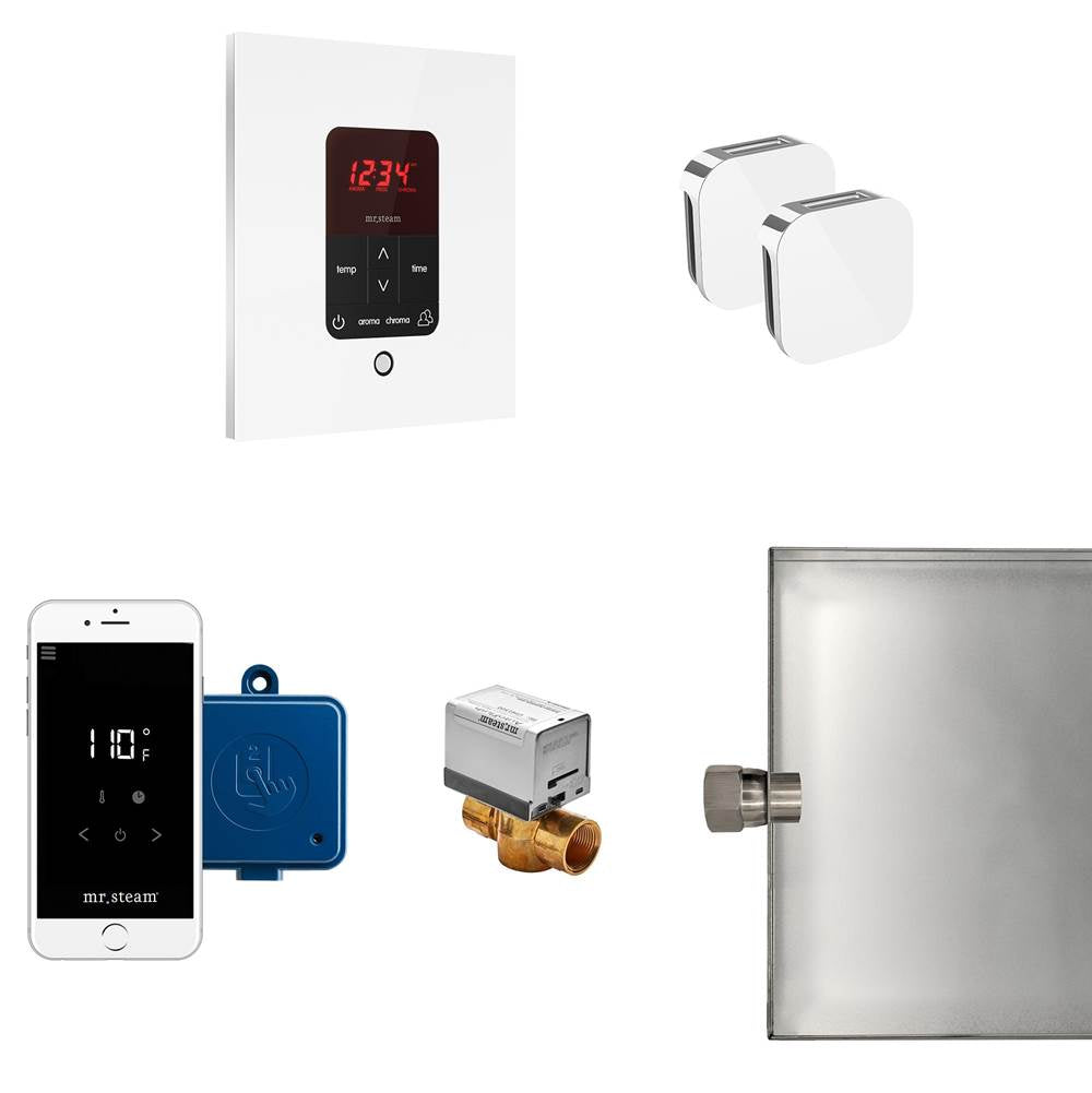 Mr. Steam - Butler Max Steam Shower Control Package with iTempoPlus Control and Aroma Designer SteamHead in Square Glass White - Glass White