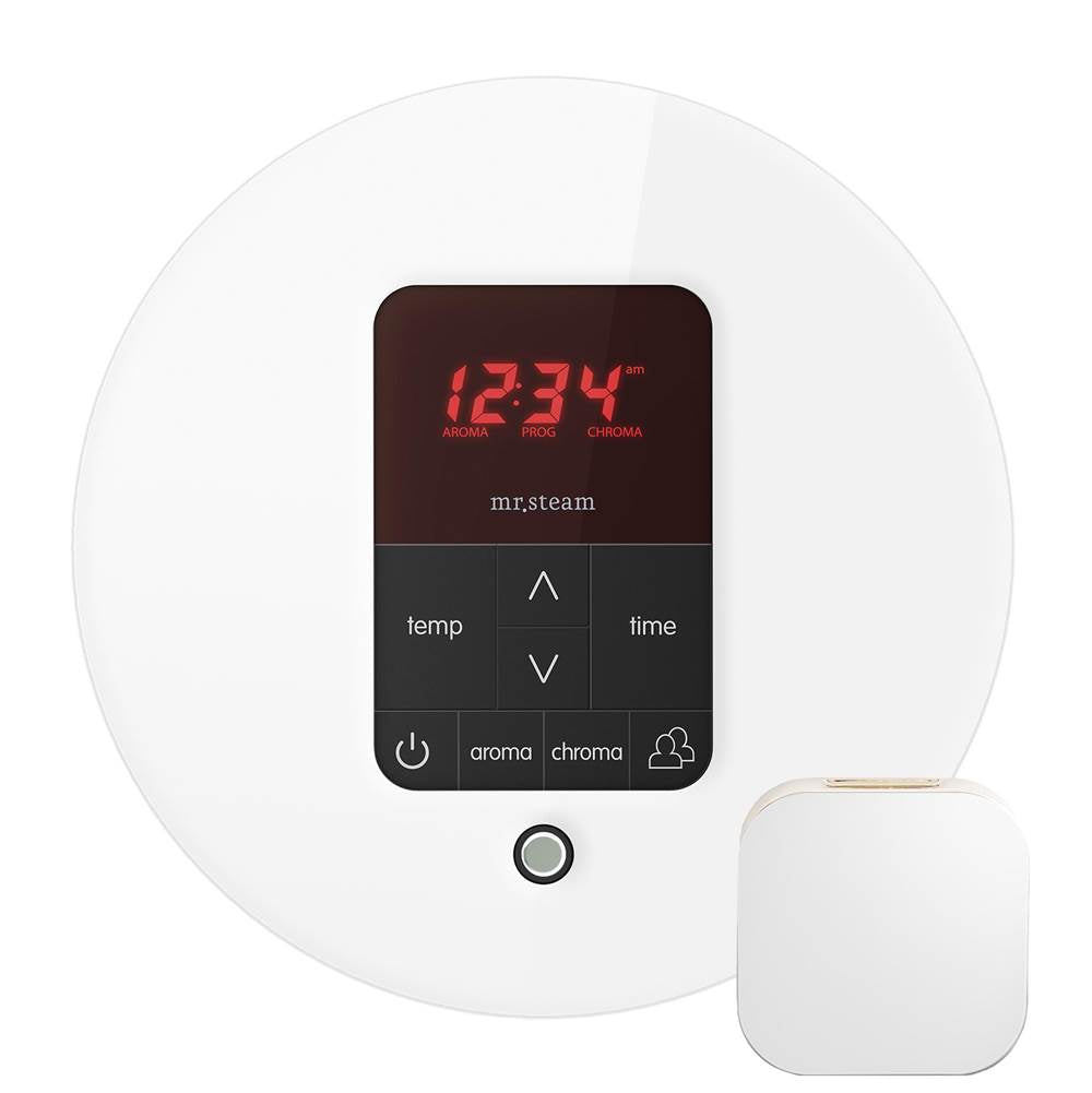 Mr. Steam - iTempoPlus Steam Shower Control and Aroma Designer SteamHead in Round Glass White - Glass White