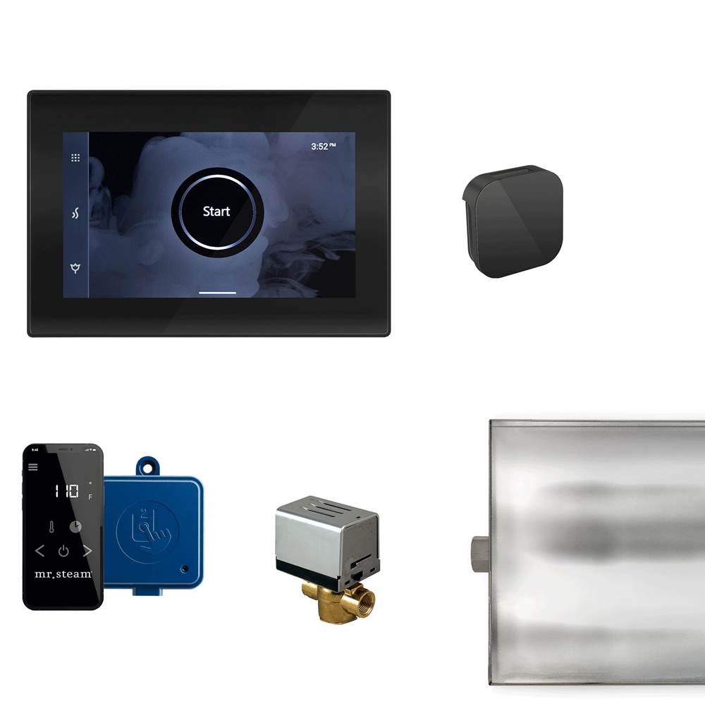 Mr. Steam - XButler Steam Shower Control Package with iSteamX Control and Aroma Glass SteamHead in Black Matte Black - Black Matte Black