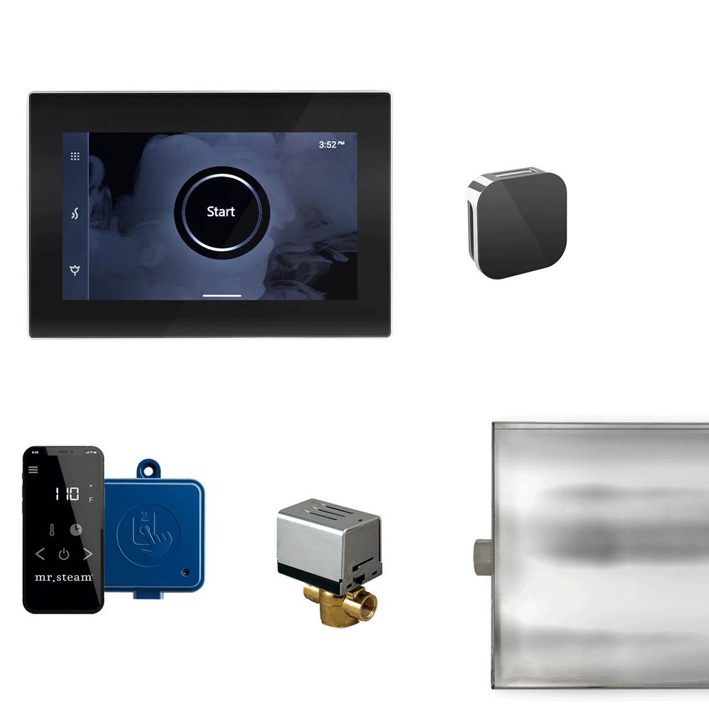 Mr. Steam - XButler Steam Shower Control Package with iSteamX Control and Aroma Glass SteamHead in Black Polished Chrome - Black Polished Chrome