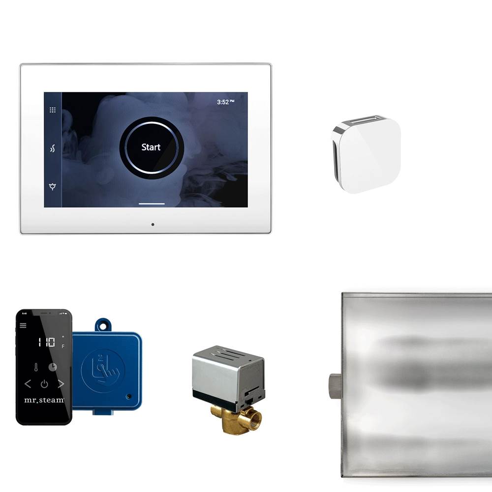 Mr. Steam - XButler Steam Shower Control Package with iSteamX Control and Aroma Glass SteamHead in White Polished Chrome - White Polished Chrome