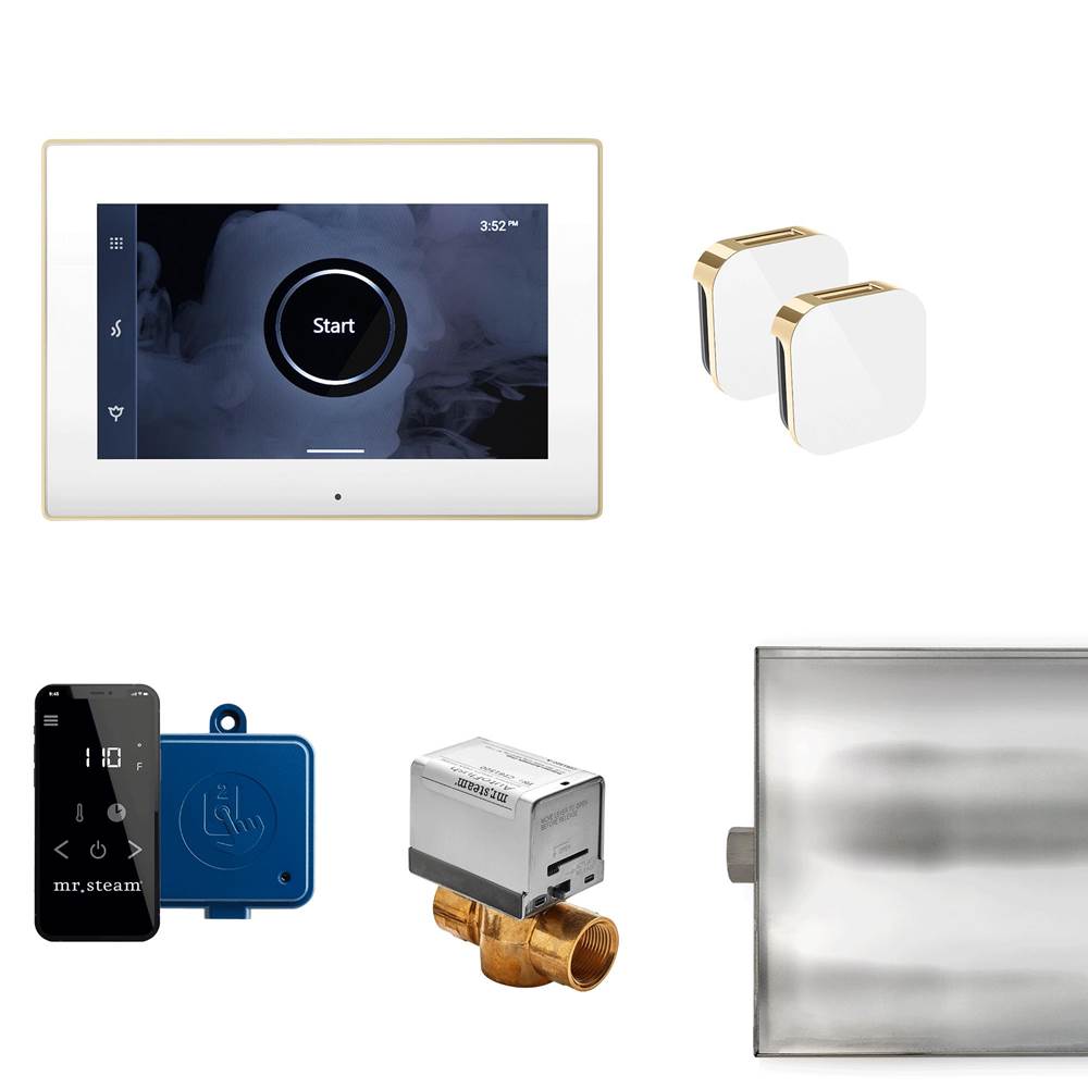 Mr. Steam - XButler Max Steam Shower Control Package with iSteamX Control and Aroma Glass SteamHead in White Polished Brass - White Polished Brass