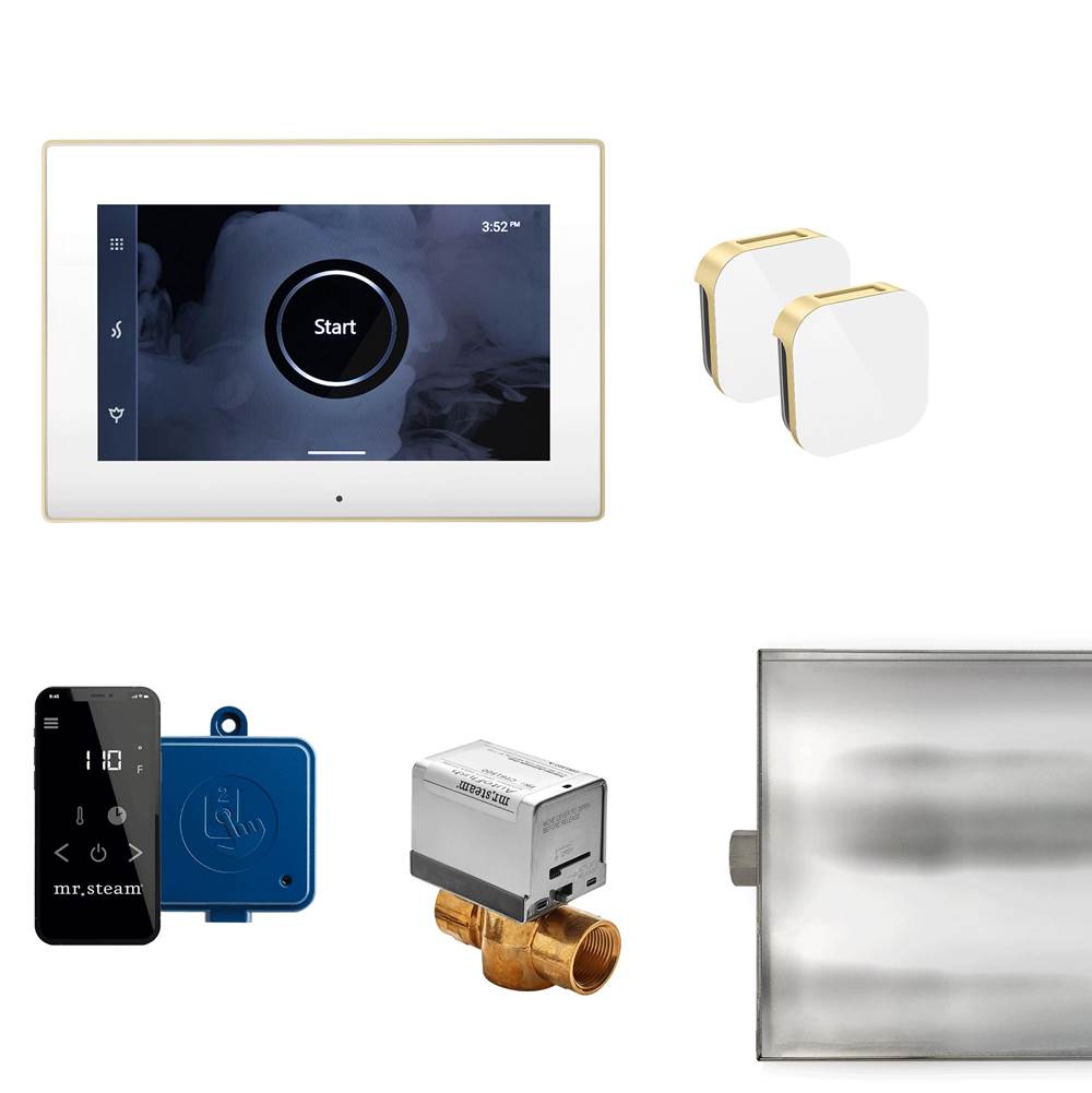 Mr. Steam - XButler Max Steam Shower Control Package with iSteamX Control and Aroma Glass SteamHead in White Satin Brass - White Satin Brass