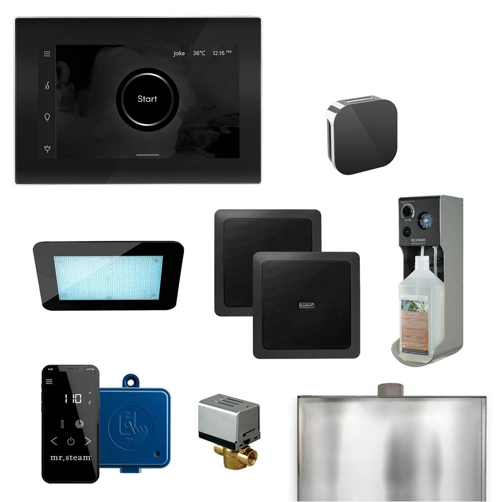 Mr. Steam - XDream Programmable Steam Generator Control Kit with iSteamX Control and Aroma Glass Steamhead in Black Polished Chrome - Black Polished Chrome