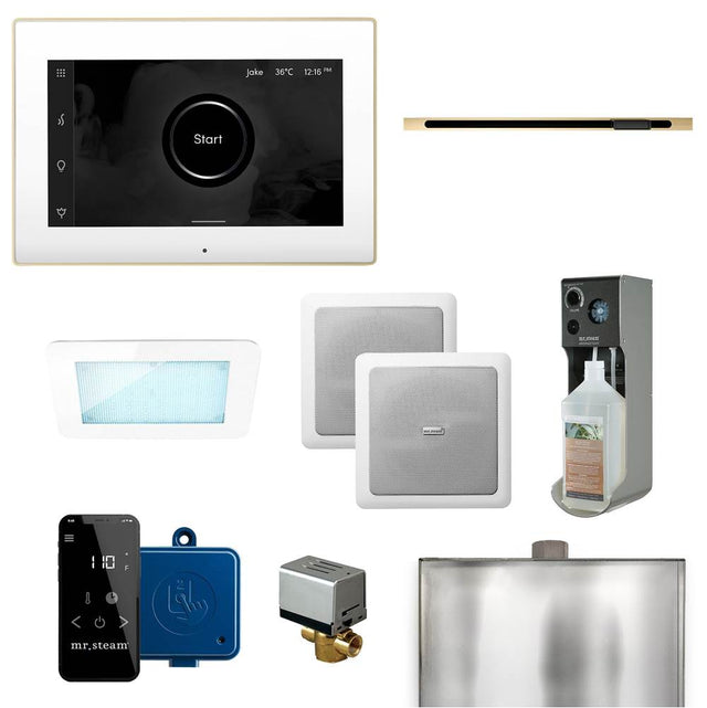 Mr. Steam - XDream Linear Programmable Steam Generator Control Kit with iSteamX Control and Linear Steamhead in White Polished Brass - White Polished Brass