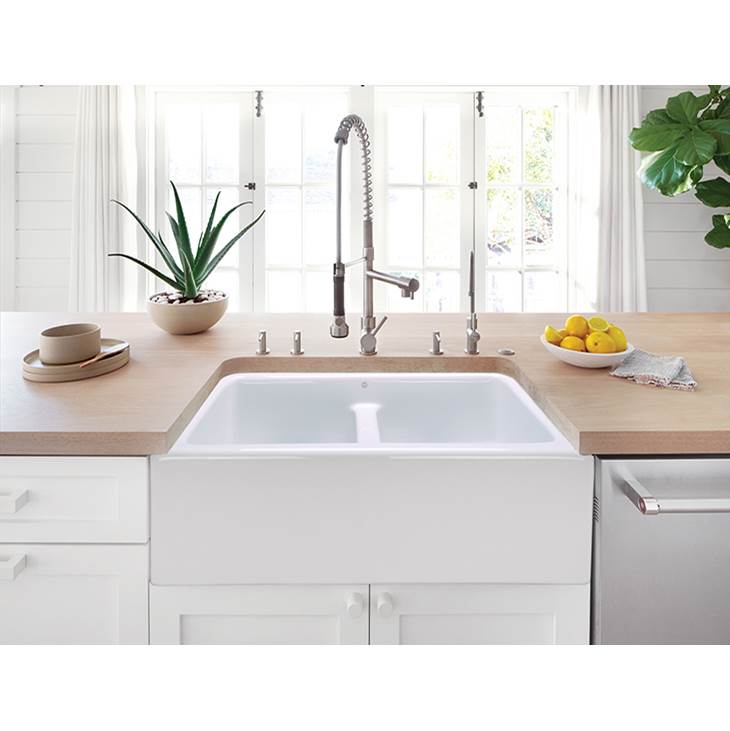 Appalachian Acrylic Cxl Dbl Bowl Drop In/Undermount Farmhouse Seamless Front - Biscuit (33.25X22.25)