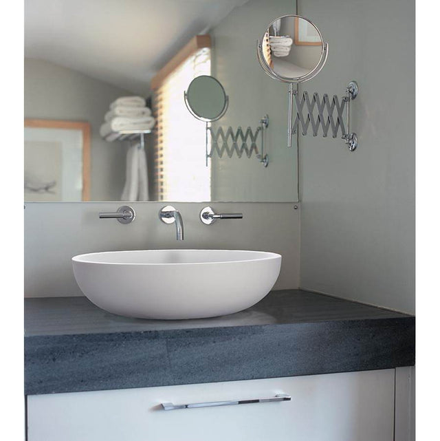 MTI Baths - LUNA 2 SCULPTURESTONE VESSEL FLAT RIM - MATTE WHITE (15.75) - White Matte