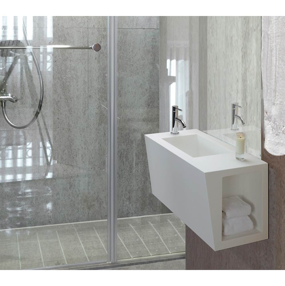MTI Baths - PETRA 9 SCULPTURESTONE WALL-MOUNTED VANITY W/STORAGE - RIGHT HAND - MATTE WHITE (24X12) - White Matte