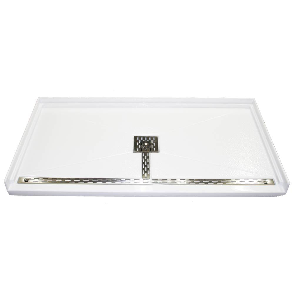 MTI Baths - 6032 ACRYLIC CXL BARRIER FREE CENTER DRAIN 60'' THRESHOLD 3-SIDED INTEGRAL TILE FLANGE - WHITE - White
