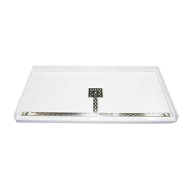 6042 ACRYLIC CXL BARRIER FREE CENTER DRAIN 60'' THRESHOLD 3-SIDED INTEGRAL TILE FLANGE - BISCUIT