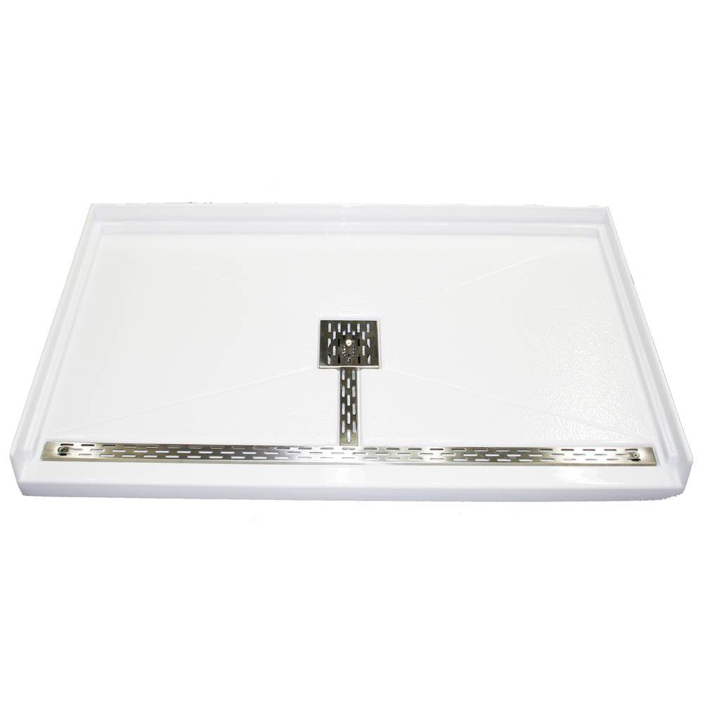 MTI Baths - 6036 ACRYLIC CXL BARRIER FREE CENTER DRAIN 60'' THRESHOLD 3-SIDED INTEGRAL TILE FLANGE - WHITE - White