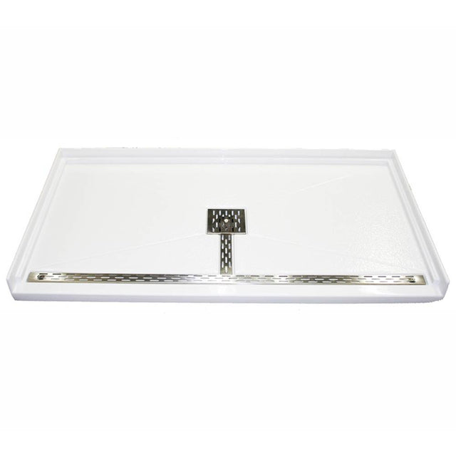 MTI Baths - 6042 ACRYLIC CXL BARRIER FREE CENTER DRAIN 63'' THRESHOLD 3-SIDED INTEGRAL TILE FLANGE - WHITE - White
