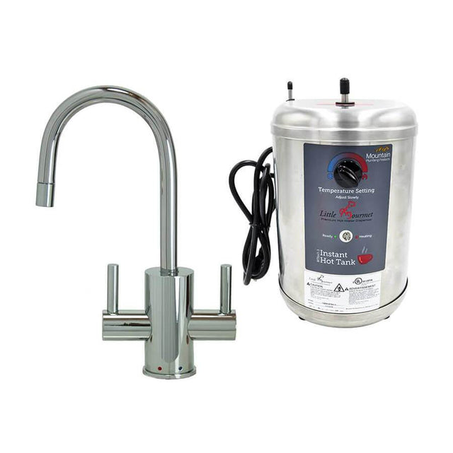 Mountain Plumbing - Hot & Cold Water Faucet with Contemporary Round Body & Handles & Little Gourmet Premium Hot Water Tank - Antique Brass