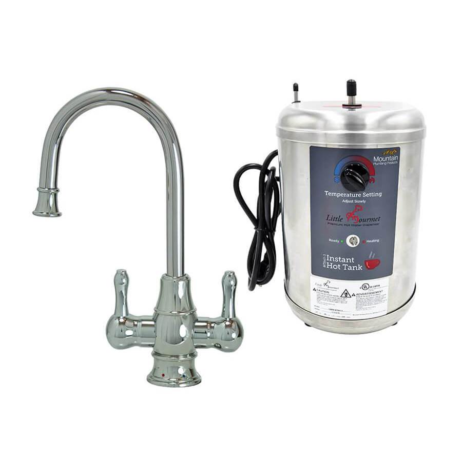 Mountain Plumbing - Hot & Cold Water Faucet with Traditional Curved Body & Curved Handles & Little Gourmet Premium Hot Water Tank - Weathered Copper