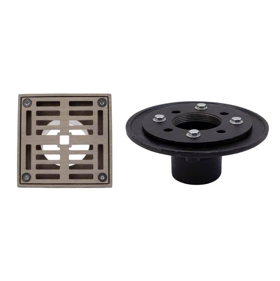 Mountain Plumbing - 4'' Square Complete Shower Drain - Cast Iron - Satin Gold