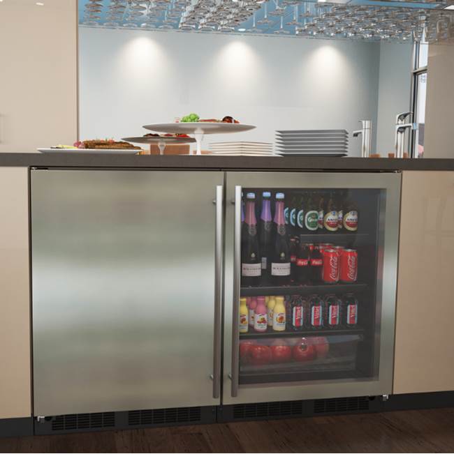 24'' Marvel Low Profile Built-In Beverage Center, Stainless Steel Frame Glass Door With Lock, Reversible Hinge