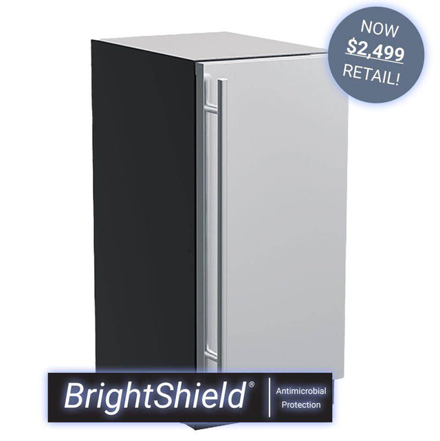 Marvel - 15'' Clear Ice Machine, BrightShield, Pump, Stainless Steel, Solid Door, Reversible Door