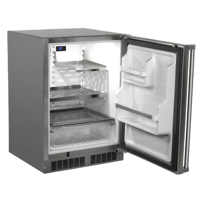 24'' Marvel Outdoor Built-In Refrigerator With Maxstore Bin And Door Storage, Solid Stainless Steel Door With Lock, Right Hinge