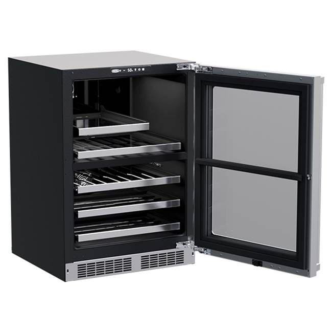 24'' Marvel Professional Dual Zone Wine And Beverage Center, Stainless, Glass Door, Lock, Reversible Door