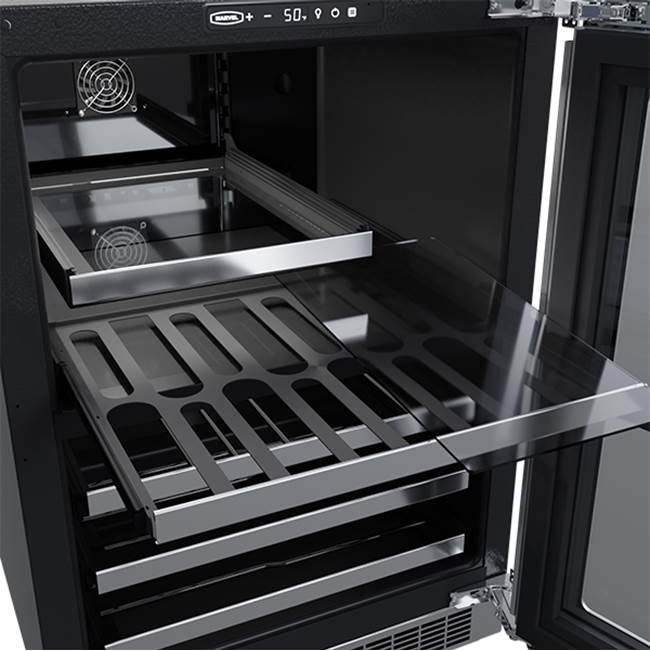 24'' Marvel Professional Dual Zone Wine And Beverage Center, Stainless, Glass Door, Lock, Reversible Door