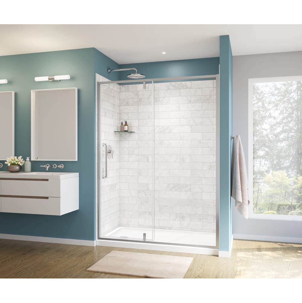 Maax - Uptown 57-59 x 76 in. 8 mm Pivot Shower Door for Alcove Installation with Clear glass in Chrome & White Marble