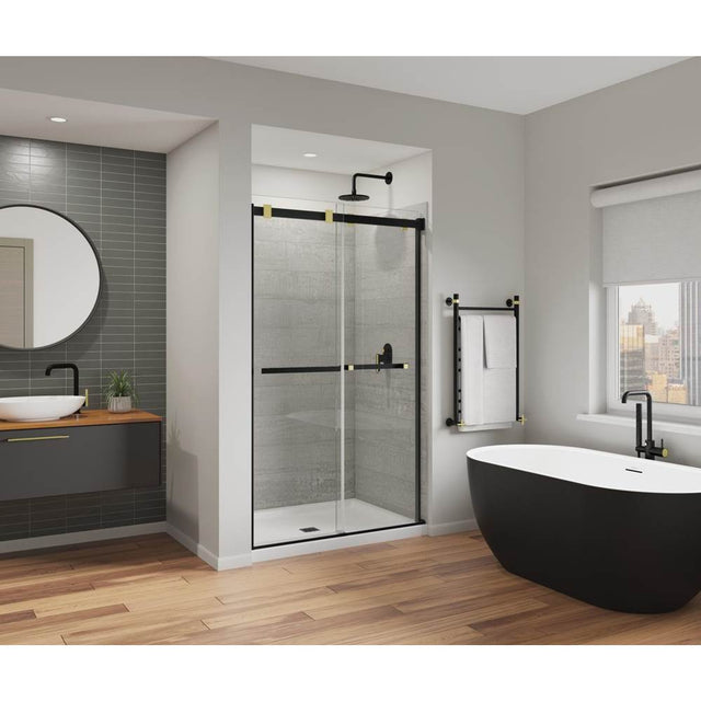Maax - Duel Alto 44-47 X 78 in. 8mm Bypass Shower Door for Alcove Installation with GlassShield glass in Matte Black & Brushed Gold