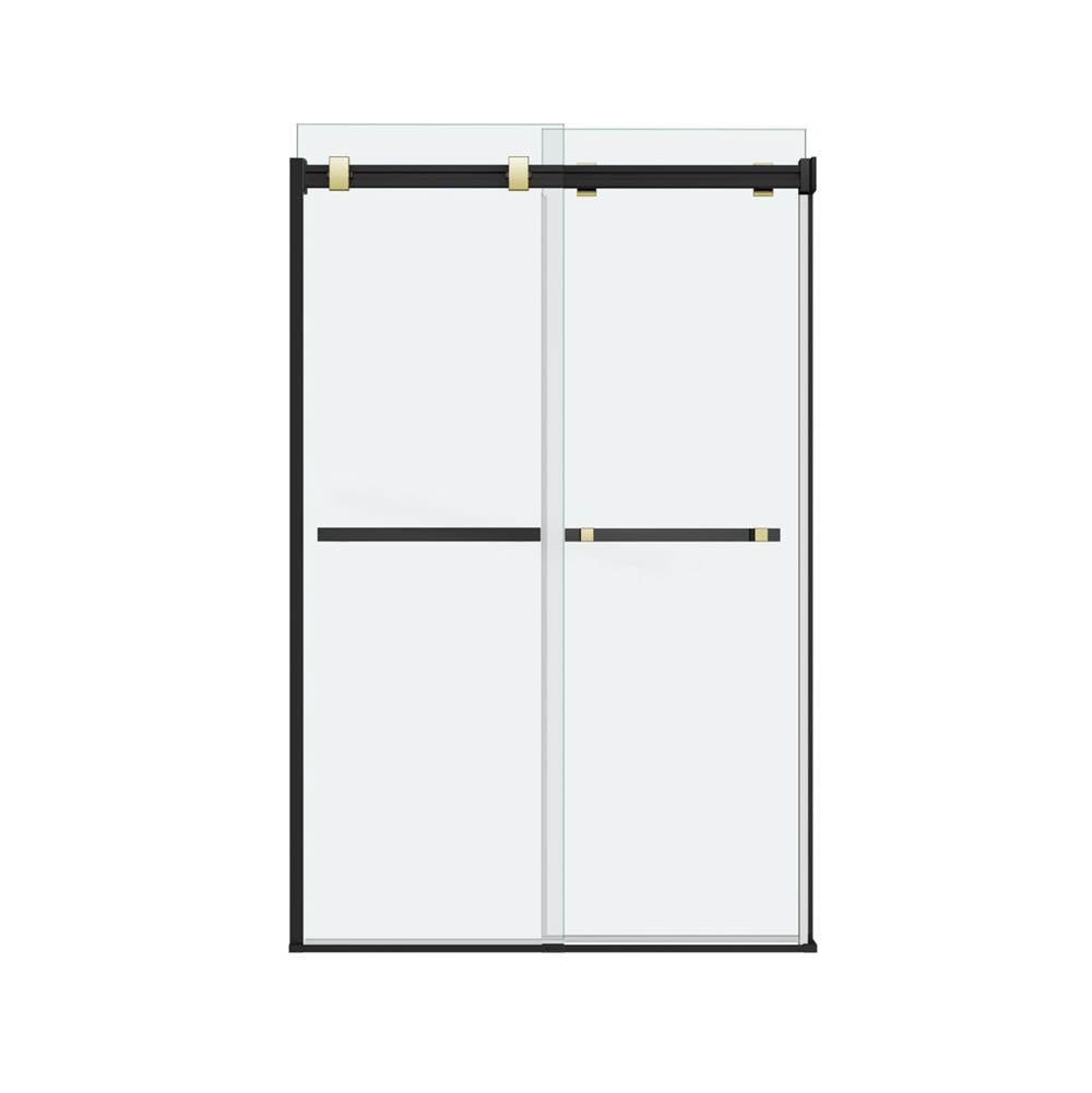 Duel 44-47 x 70.5-74 in. 8 mm Bypass Shower Door for Alcove Installation with Clear glass in Matte Black & Brushed Gold