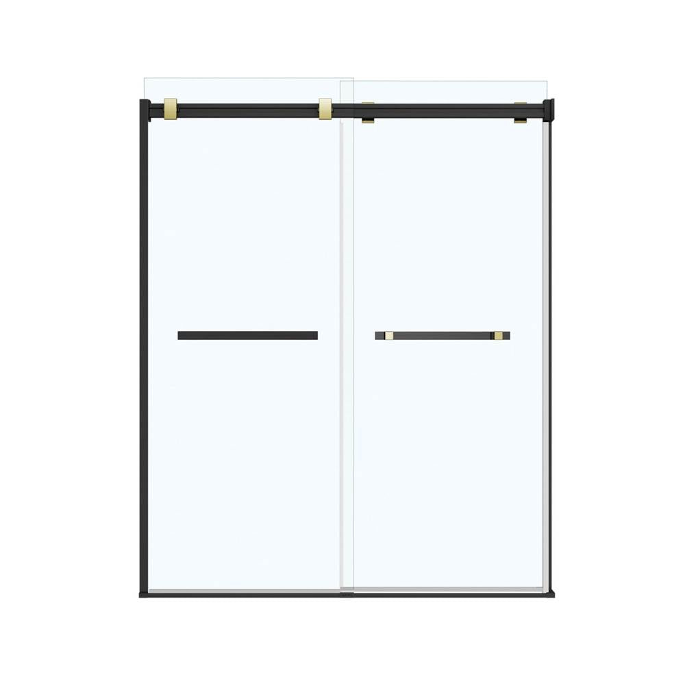Duel 56-58.5 x 70.5-74 in. 8 mm Bypass Shower Door for Alcove Installation with Clear glass in Matte Black & Brushed Gold