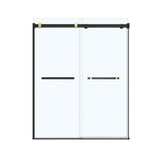 Duel 56-58.5 x 70.5-74 in. 8 mm Bypass Shower Door for Alcove Installation with Clear glass in Matte Black & Brushed Gold