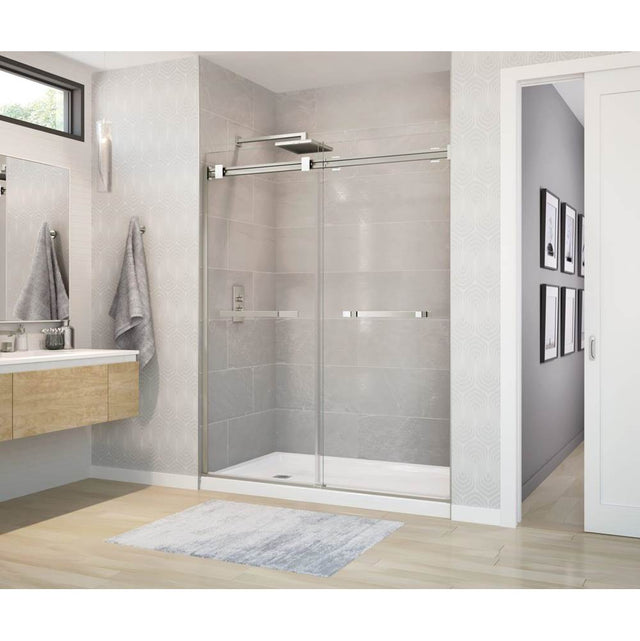 Maax - Duel 56-58.5 x 70.5-74 in. 8 mm Bypass Shower Door for Alcove Installation with Clear glass in Brushed Nickel & Matte White