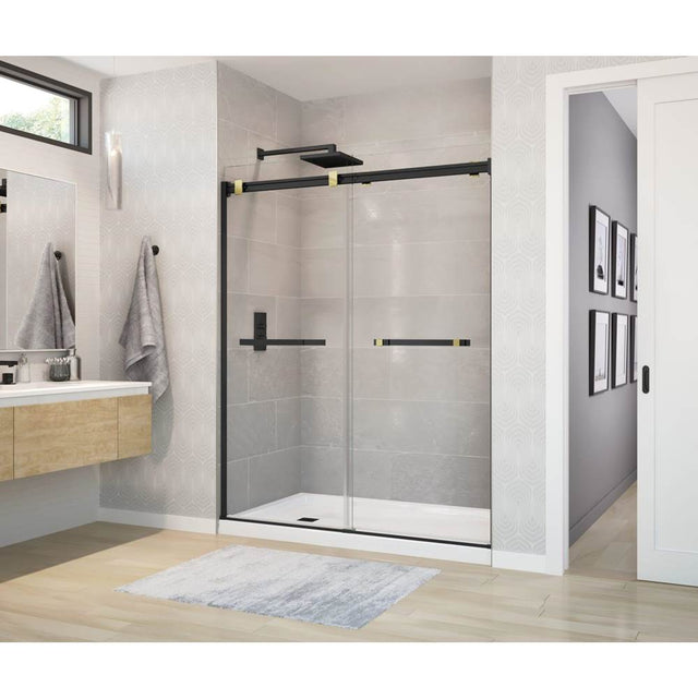Maax - Duel 56-58.5 x 70.5-74 in. 8 mm Bypass Shower Door for Alcove Installation with Clear glass in Matte Black & Brushed Gold
