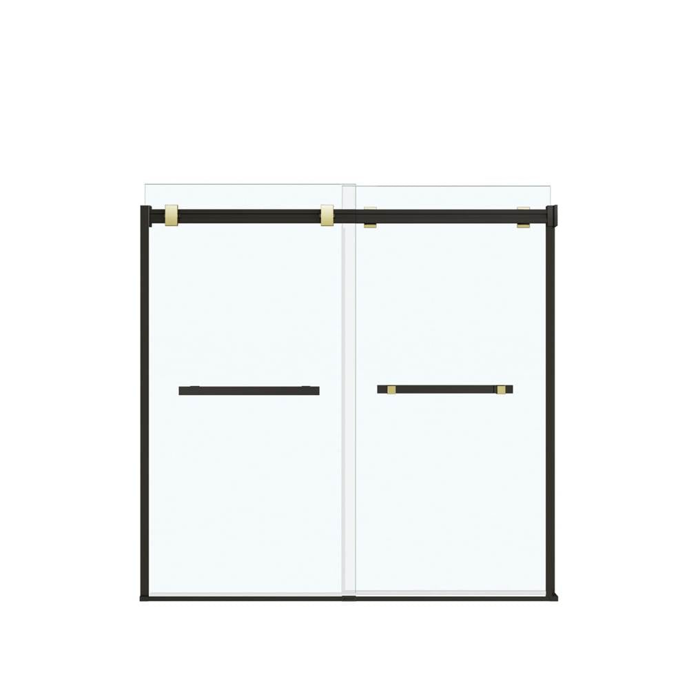 Duel 56-59 x 55.5 x 59 in. 8 mm Bypass Tub Door for Alcove Installation with Clear glass in Matte Black & Brushed Gold