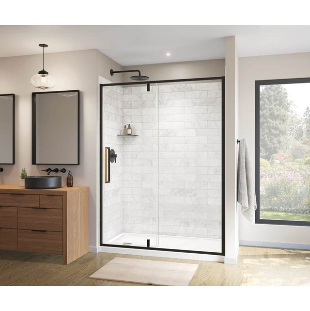 Maax - Uptown 57-59 x 76 in. 8 mm Pivot Shower Door for Alcove Installation with Clear glass in Matte Black & Wood