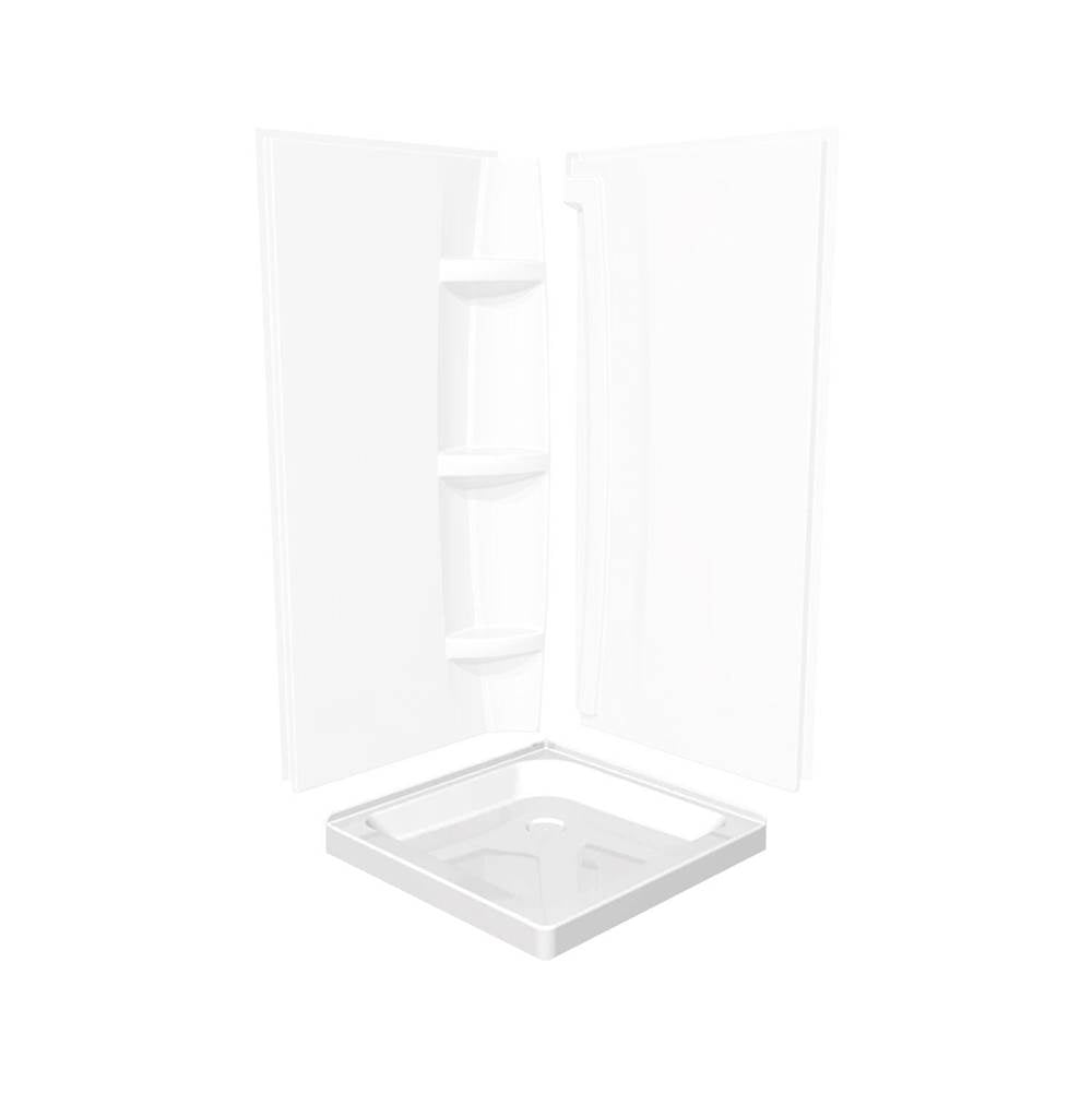 Square Base 32 3 in. 32 x 32 Acrylic Corner Left or Right Shower Base with Corner Drain in White