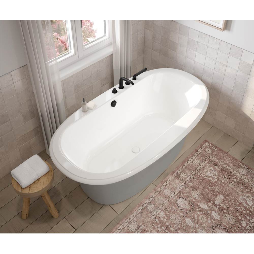 Ella Sleek 66 x 36 Acrylic Freestanding Center Drain Bathtub in White with Sterling Silver Skirt