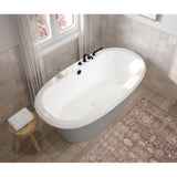 Ella Sleek 66 x 36 Acrylic Freestanding Center Drain Bathtub in White with Sterling Silver Skirt