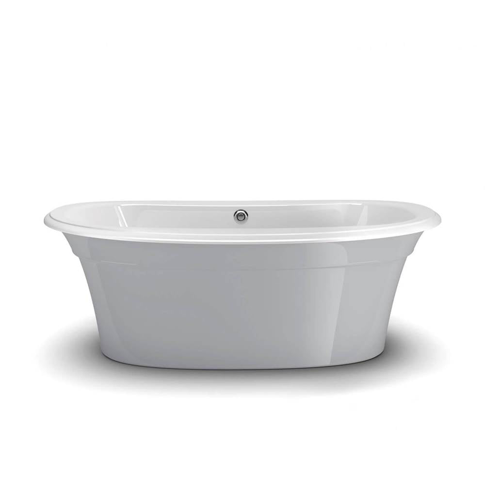 Ella Sleek 66 x 36 Acrylic Freestanding Center Drain Bathtub in White with Sterling Silver Skirt