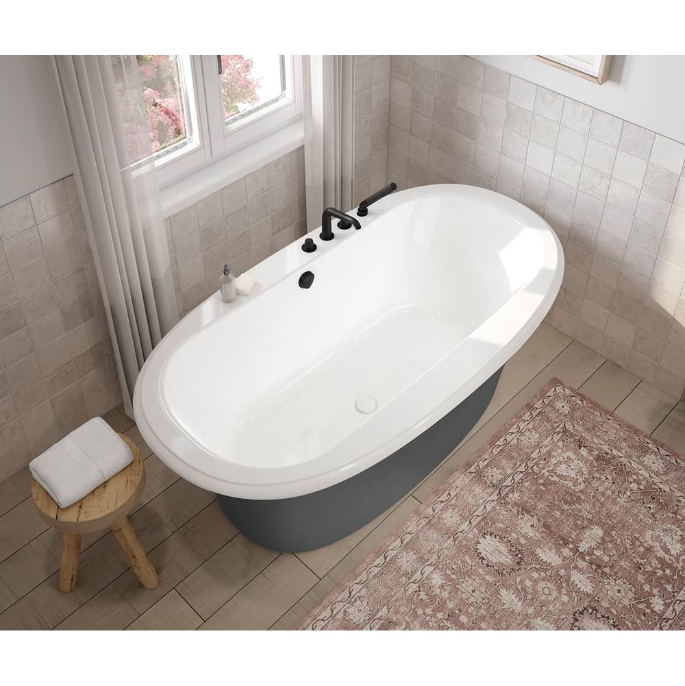Ella Sleek 66 x 36 Acrylic Freestanding Center Drain Bathtub in White with Thunder Grey Skirt