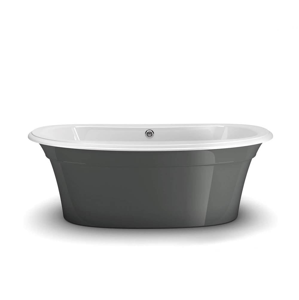 Ella Sleek 66 x 36 Acrylic Freestanding Center Drain Bathtub in White with Thunder Grey Skirt