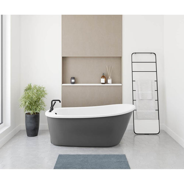 Maax - Sax 6032 AcrylX Freestanding End Drain Bathtub in White with Thundey Grey Skirt - Thunder Gray
