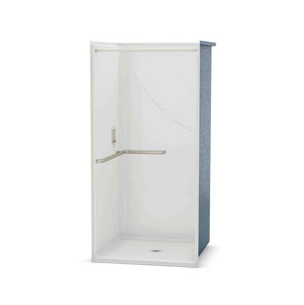 OPS-3636 - L-Shaped Grab Bar AcrylX Alcove Center Drain One-Piece Shower in White
