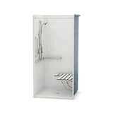 OPS-3636 - Complete Accessibility Package with Vertical Grab Bar AcrylX Alcove Center Drain One-Piece Shower in White