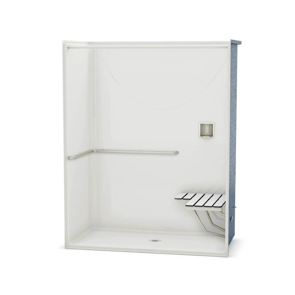 OPS-6030 - ADA Grab Bar and Seat AcrylX Alcove Center Drain One-Piece Shower in White