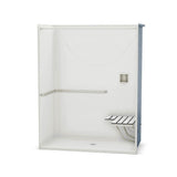 OPS-6030 - ADA Grab Bar and Seat AcrylX Alcove Center Drain One-Piece Shower in White