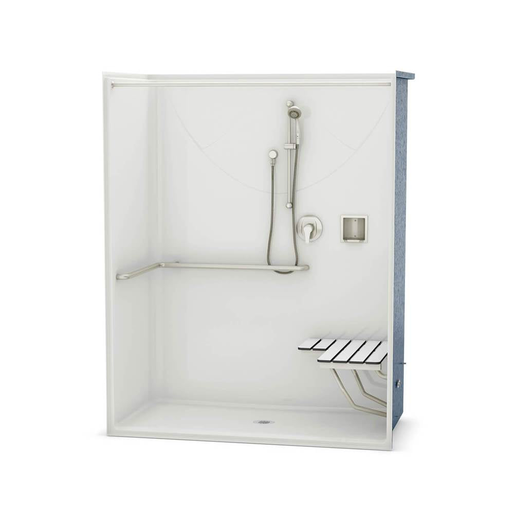 OPS-6030 ADA Compliant (with Seat) AcrylX Alcove Center Drain One-Piece Shower in White