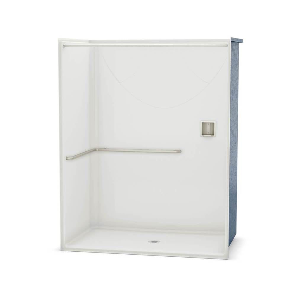 OPS-6036 - ADA L-Bar AcrylX Alcove Center Drain One-Piece Shower in White
