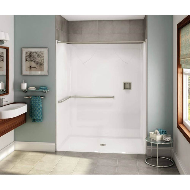 Maax - OPS-6036 - ADA L-Bar AcrylX Alcove Center Drain One-Piece Shower in White - White