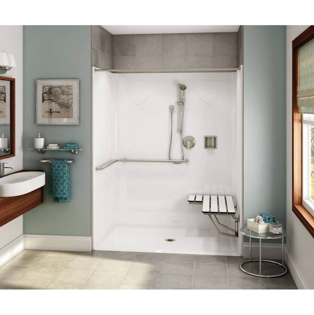 Maax - OPS-6036 ADA Compliant (with Seat) AcrylX Alcove Center Drain One-Piece Shower in White - White
